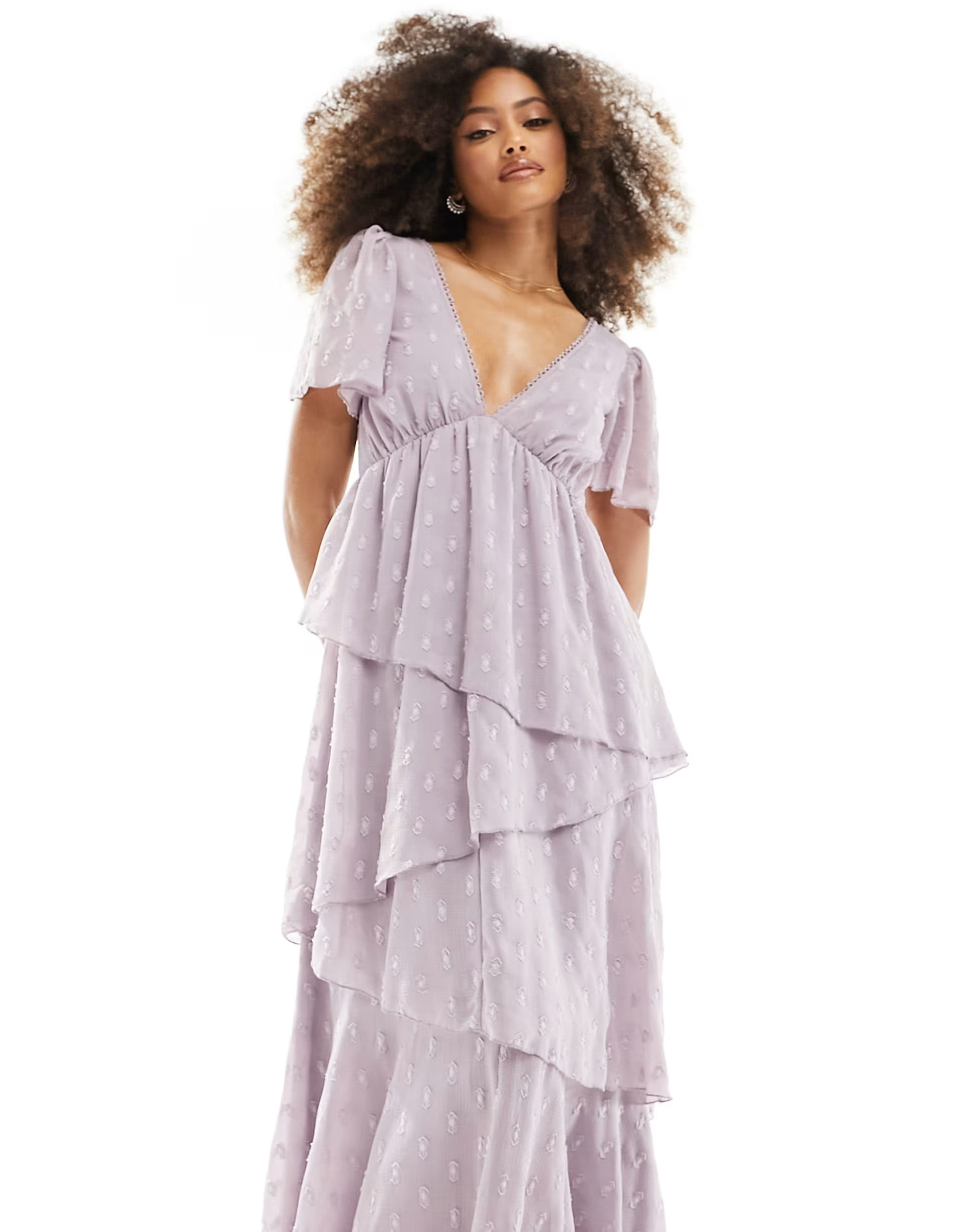 ASOS DESIGN textured asymmetric ruffle midi dress with tie back neck in mauve | ASOS | ASOS (Global)