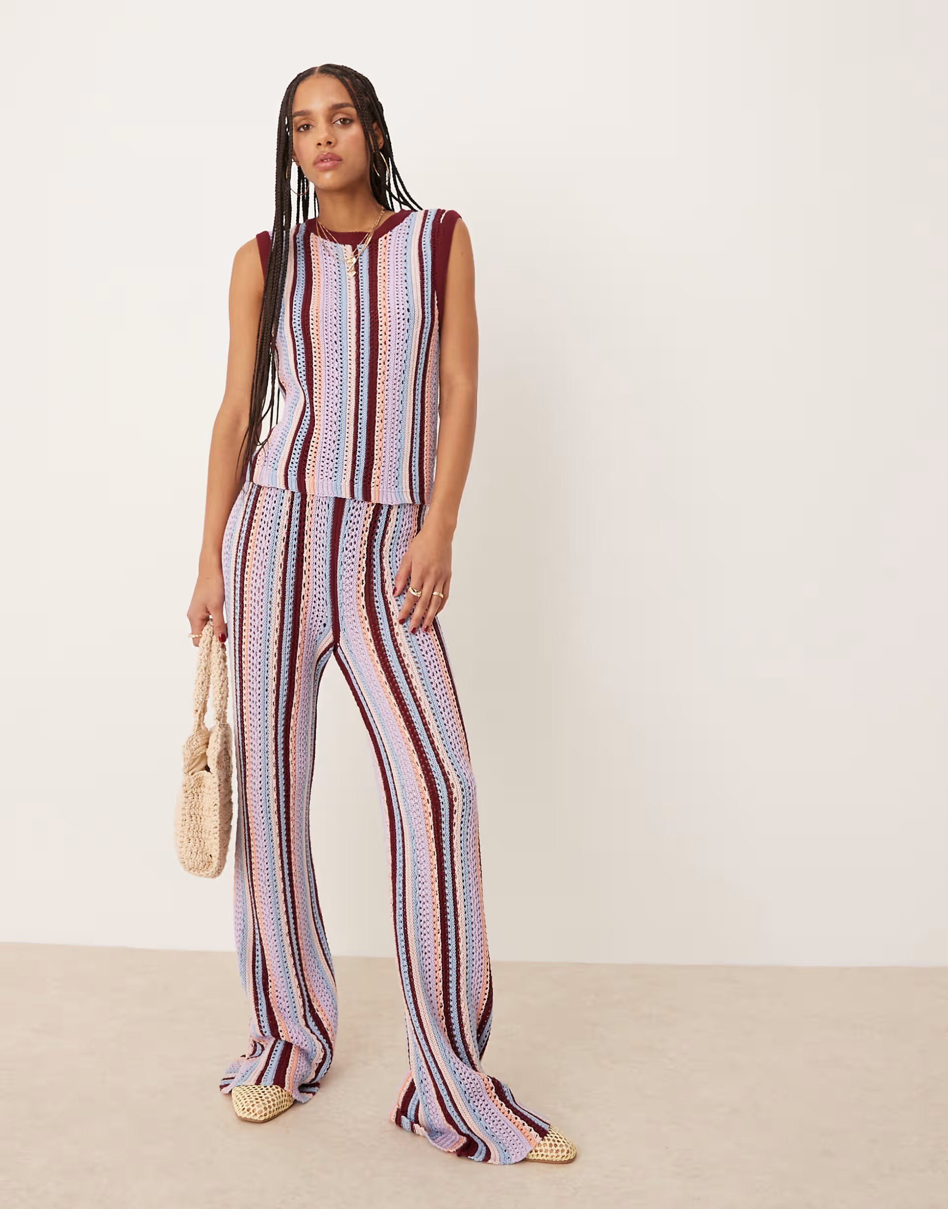 ASOS DESIGN mock crochet vertical stripe knitted trouser in multi | ASOS (Global)