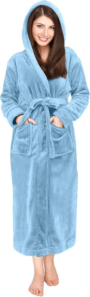 NY Threads Women's Fleece Hooded Bathrobe Plush Long Spa Robe | Amazon (US)