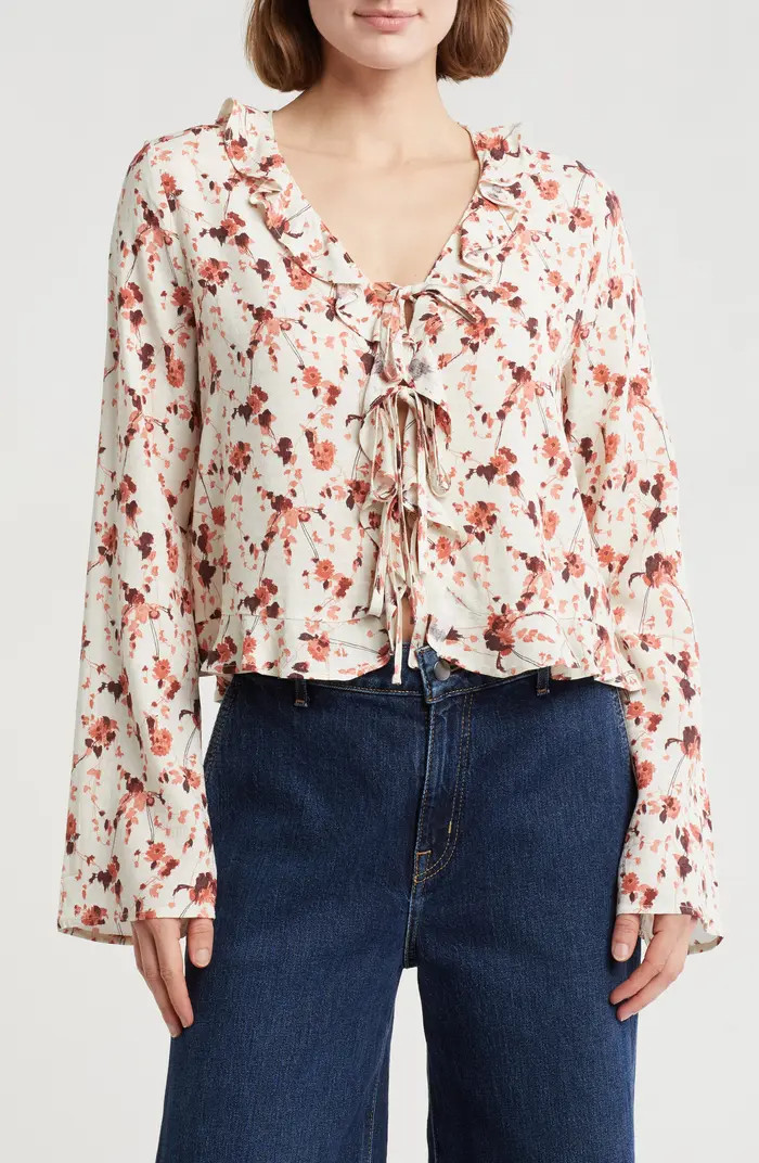 Ruffle Front Tie Long Sleeve Top | Nordstrom Rack