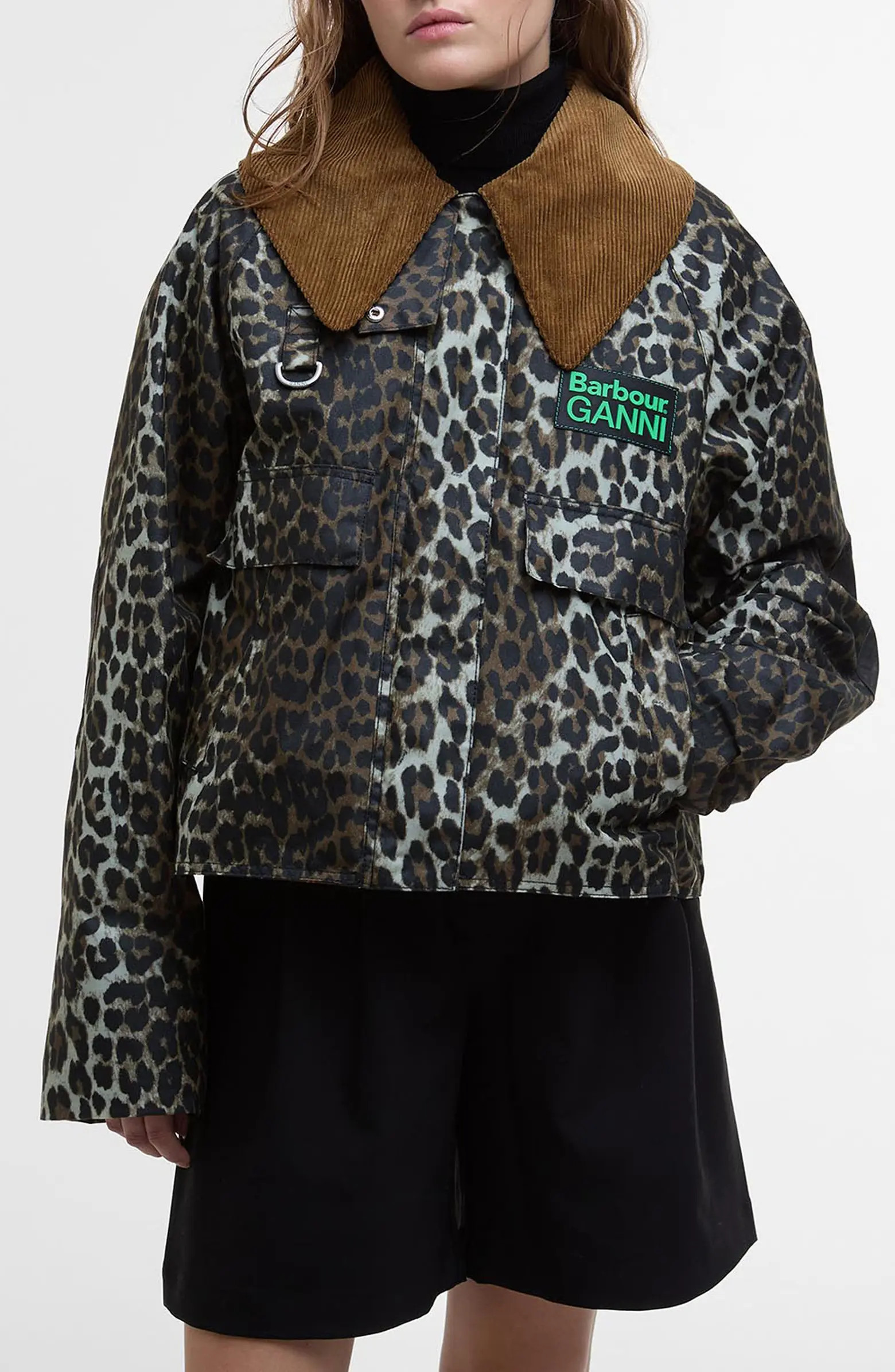 x Ganni Leopard Print Waxed Cotton Jacket | Nordstrom