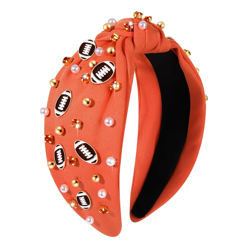 Football Headband Pearl Rhinestone Jeweled Knotted Headband Fun Sports White Hot Pink Black Blue ... | Amazon (US)