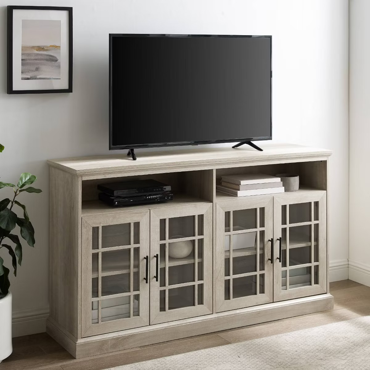 Transitional 4 Door Windowpane TV Stand for TVs up to 65" - Saracina Home | Target