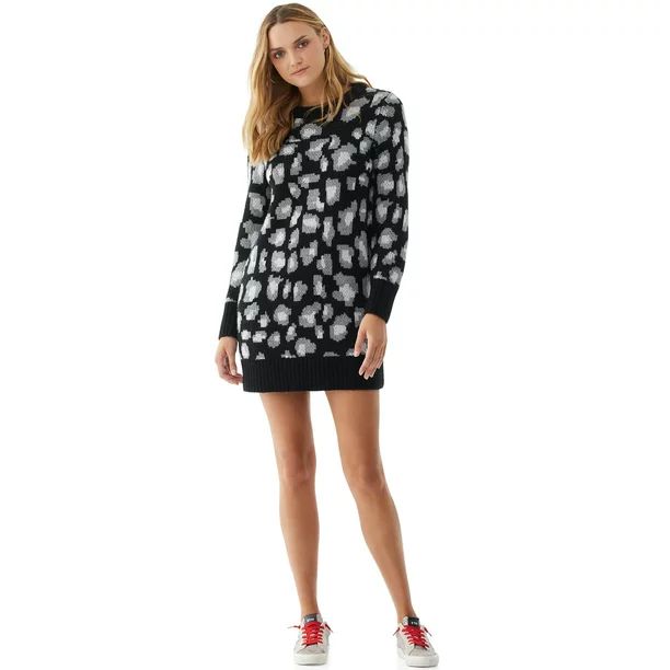 Scoop Women's Leopard Print Sweater Dress | Walmart (US)