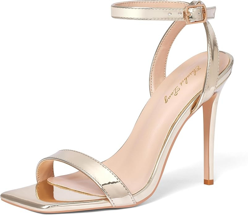 Elisabet Tang Women's Stiletto Heels Ankle Strap Open Square Toe Heeled Sandals Sexy Comfort Stra... | Amazon (US)