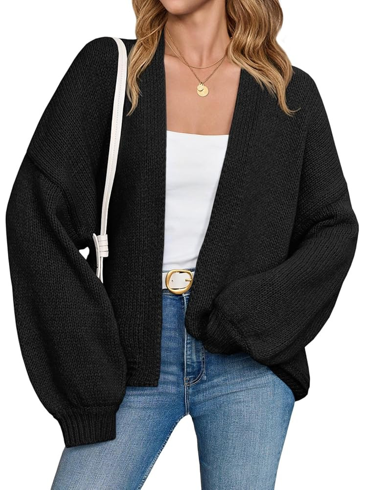 Saodimallsu Womens Open Front Cardigans Long Lantern Sleeve Oversized Chunky Knit Casual Fall Swe... | Amazon (US)
