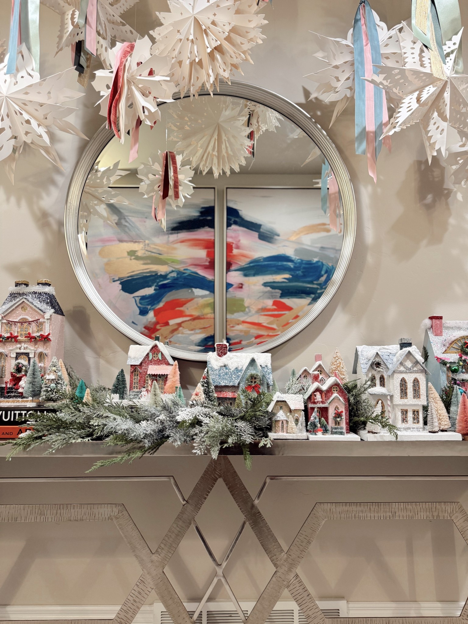 Pastel Christmas, floating paper stars, and the tiniest winter village ✨
This install turned out dreamy, layered, and full of charm.


#LTKHome #LTKHoliday #LTKSeasonal