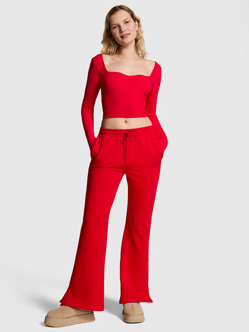 Buy Ivy Fleece Split-Hem Flare Sweatpants, Bright Vermillion - Order Bottoms online - PINK US | Victoria's Secret (US / CA )