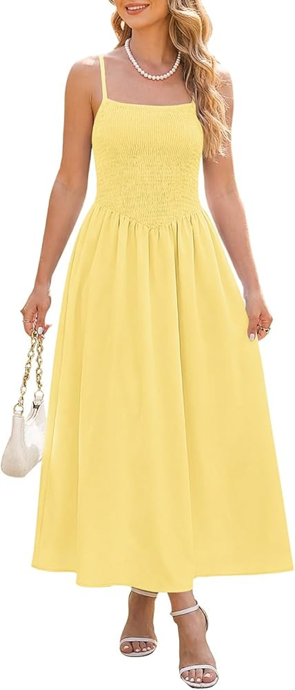 Naggoo Women's Summer Maxi Dresses Smocked Spaghetti Straps Sundress Beach A Line Flowy Long Dres... | Amazon (US)
