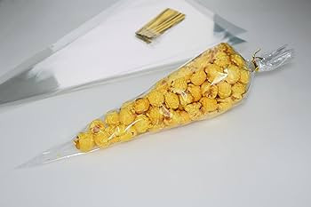 Cone Treat Bags, 7"x15" 100pcs Large Clear Cellophane Bags for Popcorn with 100pcs ties | Amazon (US)