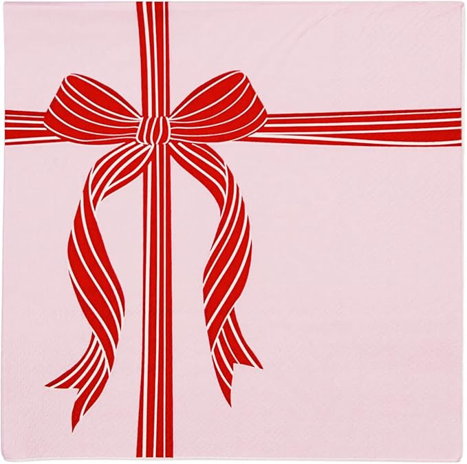 Bonjour Fete Christmas Red Bow Pink Present Paper Party Napkins | Large Lunch Size | Premium 3-Pl... | Amazon (US)