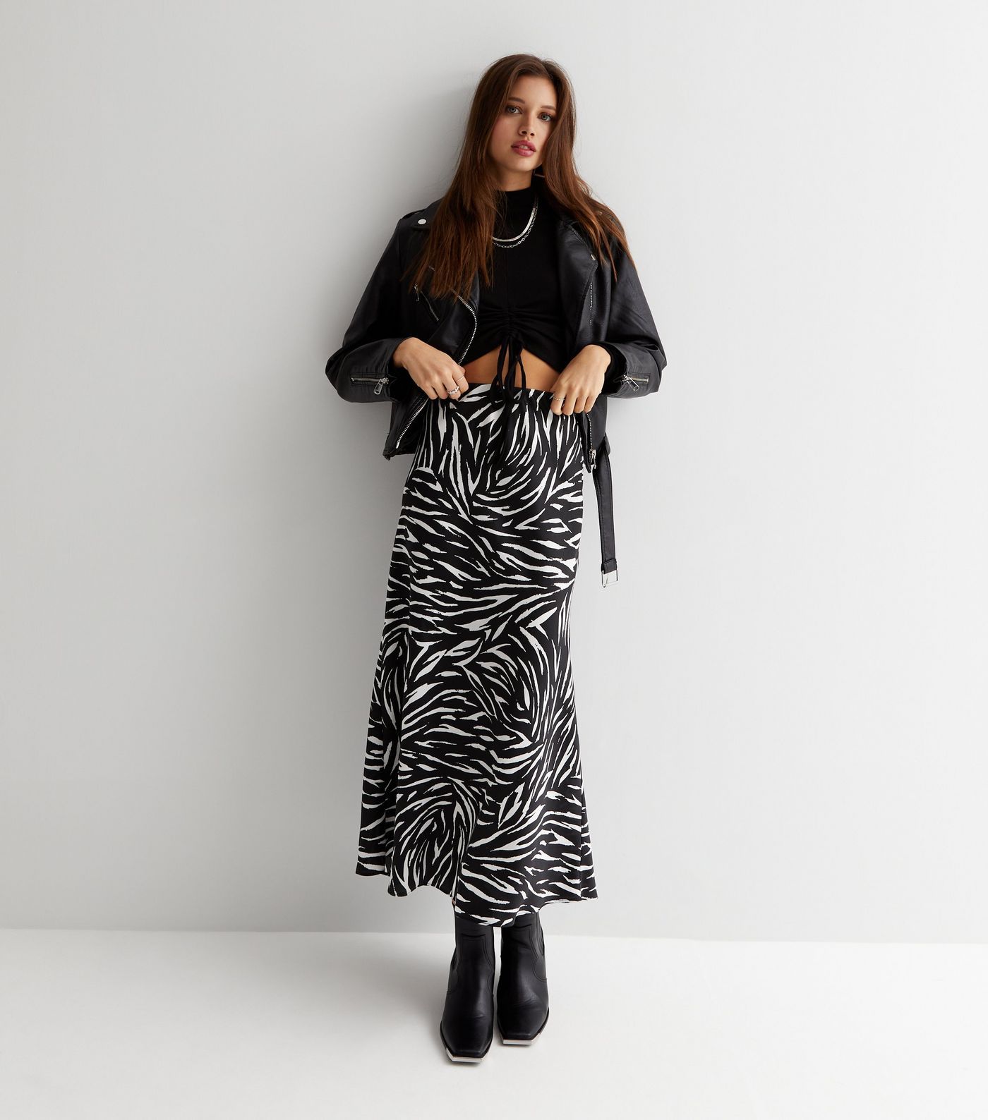 White Zebra Print Satin Bias Cut Midi Skirt | New Look | New Look (UK)