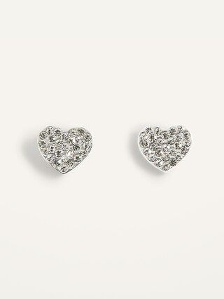 Sterling Silver Pav&#xE9; Heart Stud Earrings for Women | Old Navy (US)