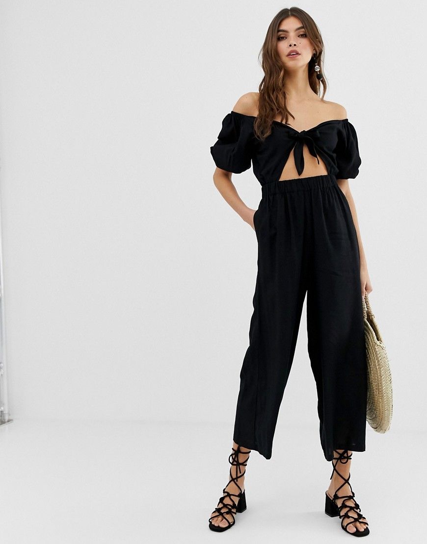 ASOS DESIGN tea jumpsuit with puff sleeve and tie detail - Multi | ASOS US