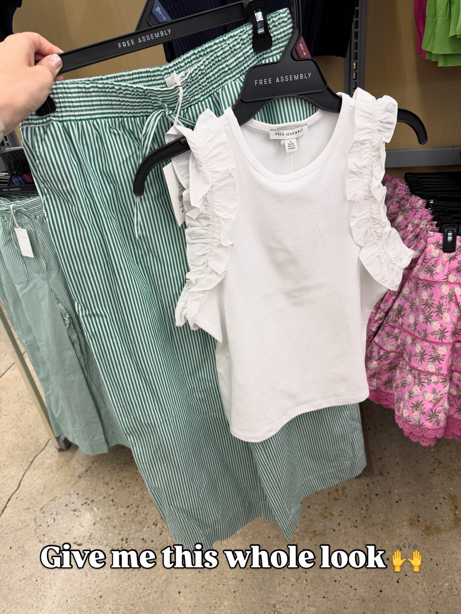 Walmart summer outfit idea with this ruffle detail top and wide leg stripe pants with comfy pull on styling. #walmartfashion