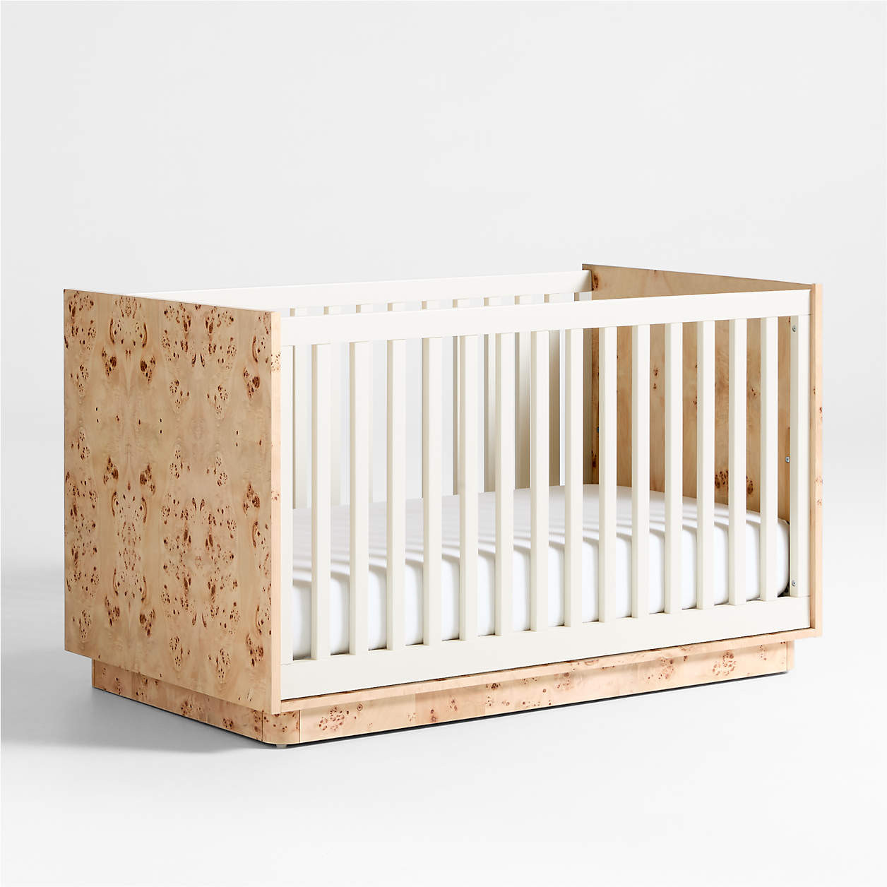 Calli Burlwood and Linen White Convertible Baby Crib with Toddler Bed Rail | Crate & Kids | Crate & Barrel