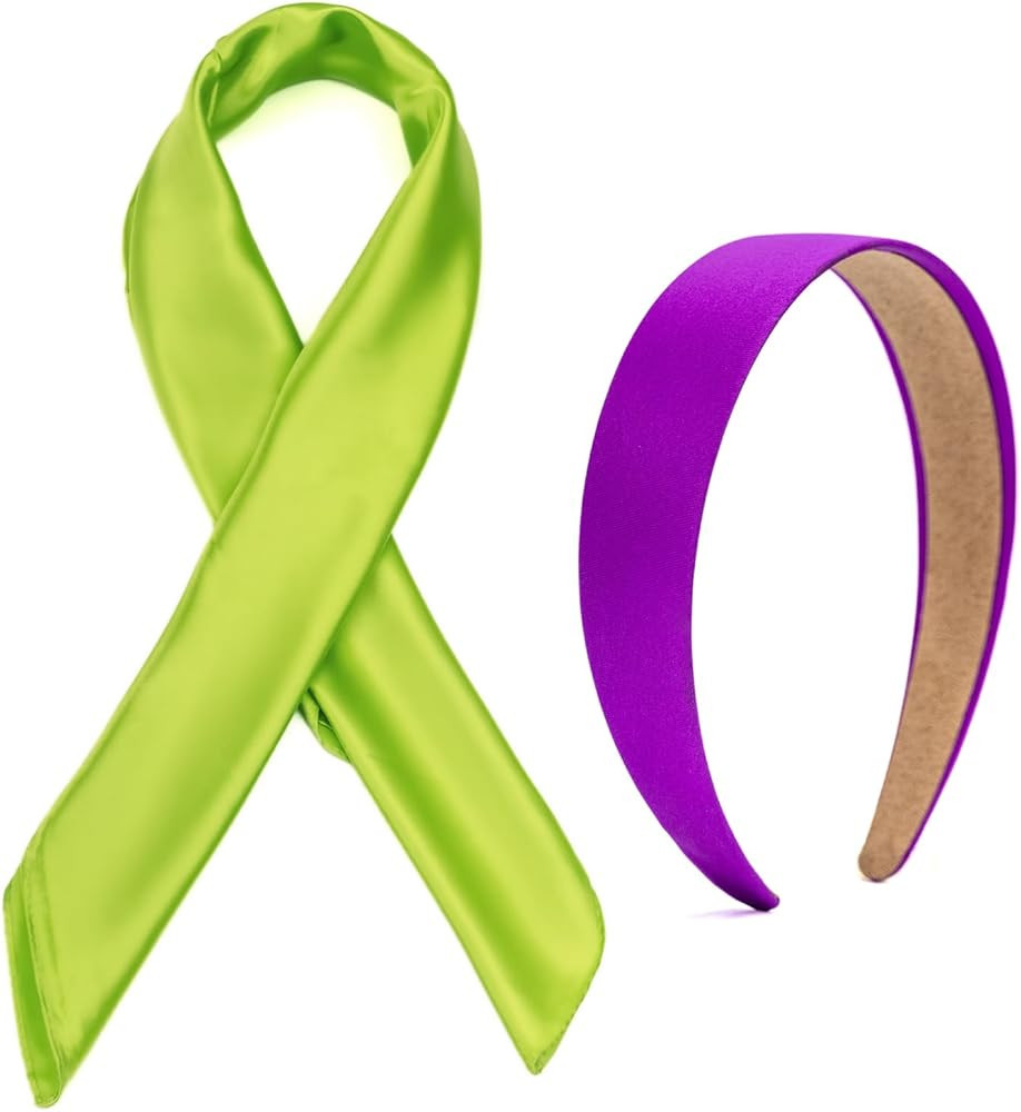 Green Scarf and Purple Headband for Women Girls Chiffon Square Ribbon Neck Scarf Lavender Headban... | Amazon (US)