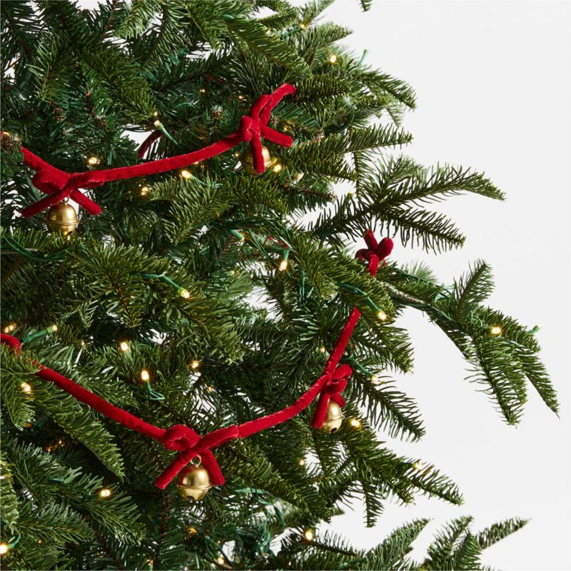 Jingle Bells & Red Velvet Christmas Garland | Crate & Barrel | Crate & Barrel