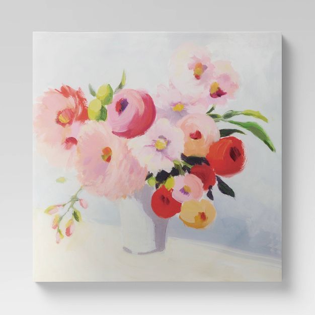 30" x 30" Floral Painting Unframed Wall Canvas Pink - Threshold™ | Target