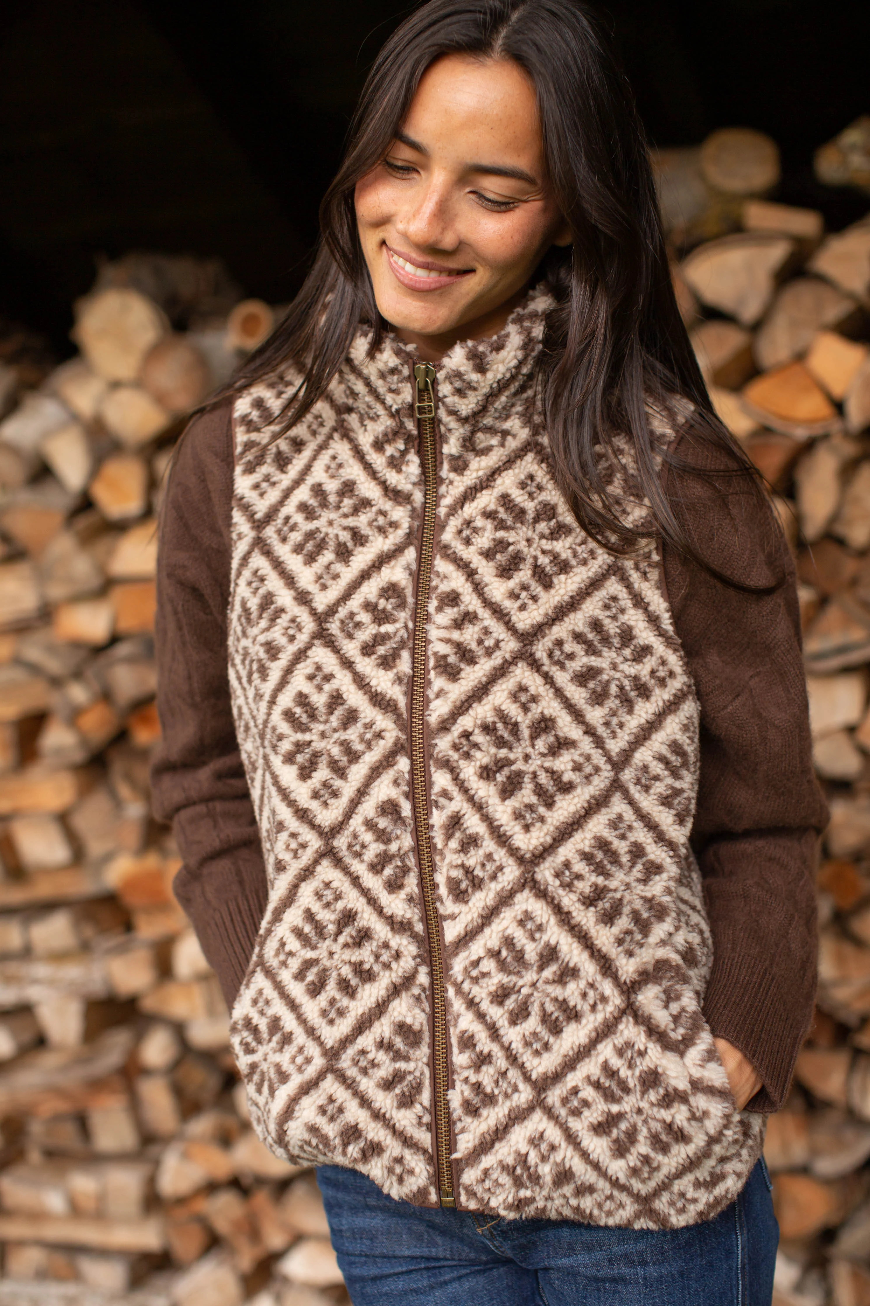 Sherpa Vest - Brown Tile Jacquard | Marea