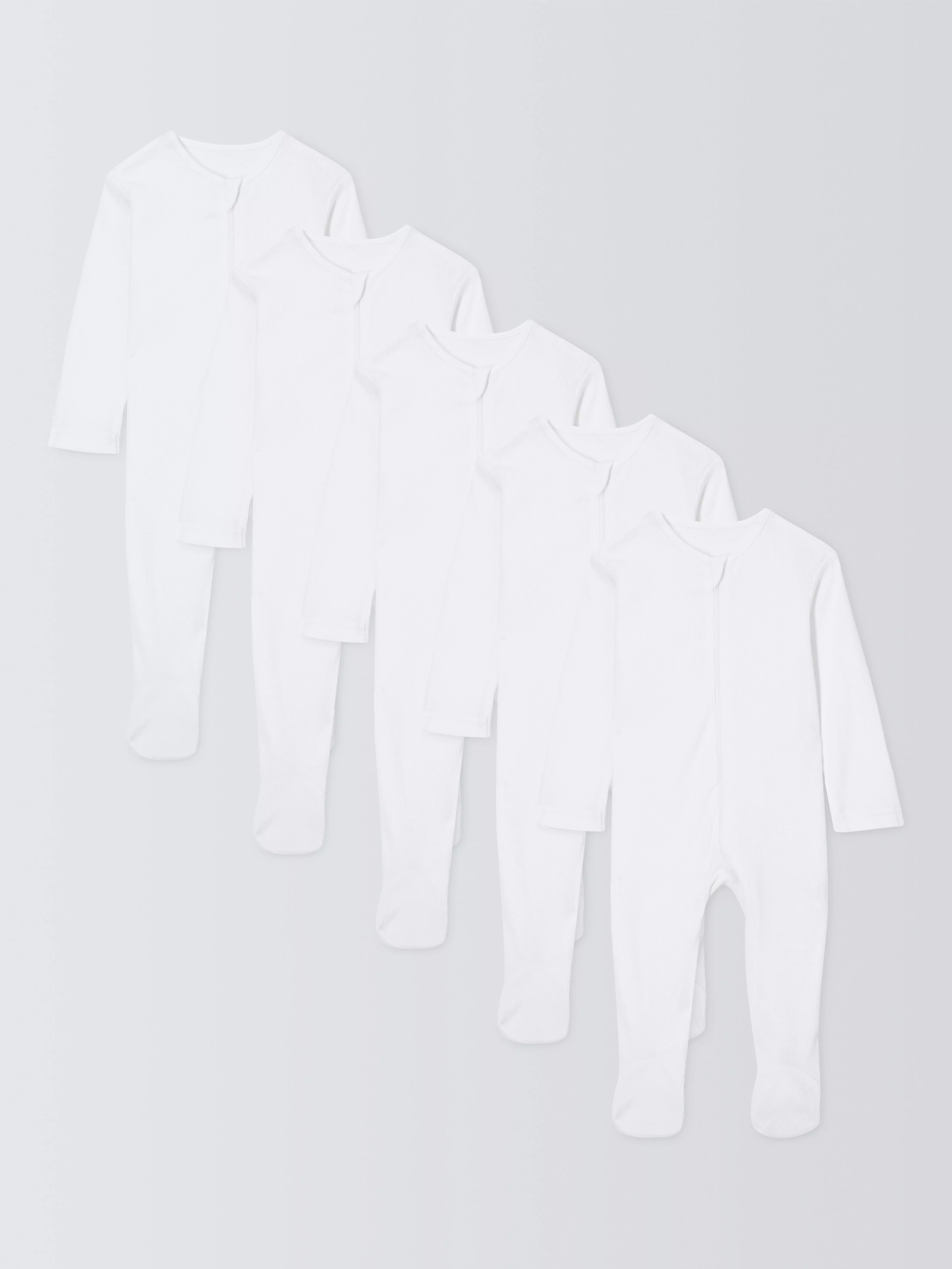 John LewisBaby Ribbed Cotton Sleepsuit, Pack of 5, White | John Lewis (UK)