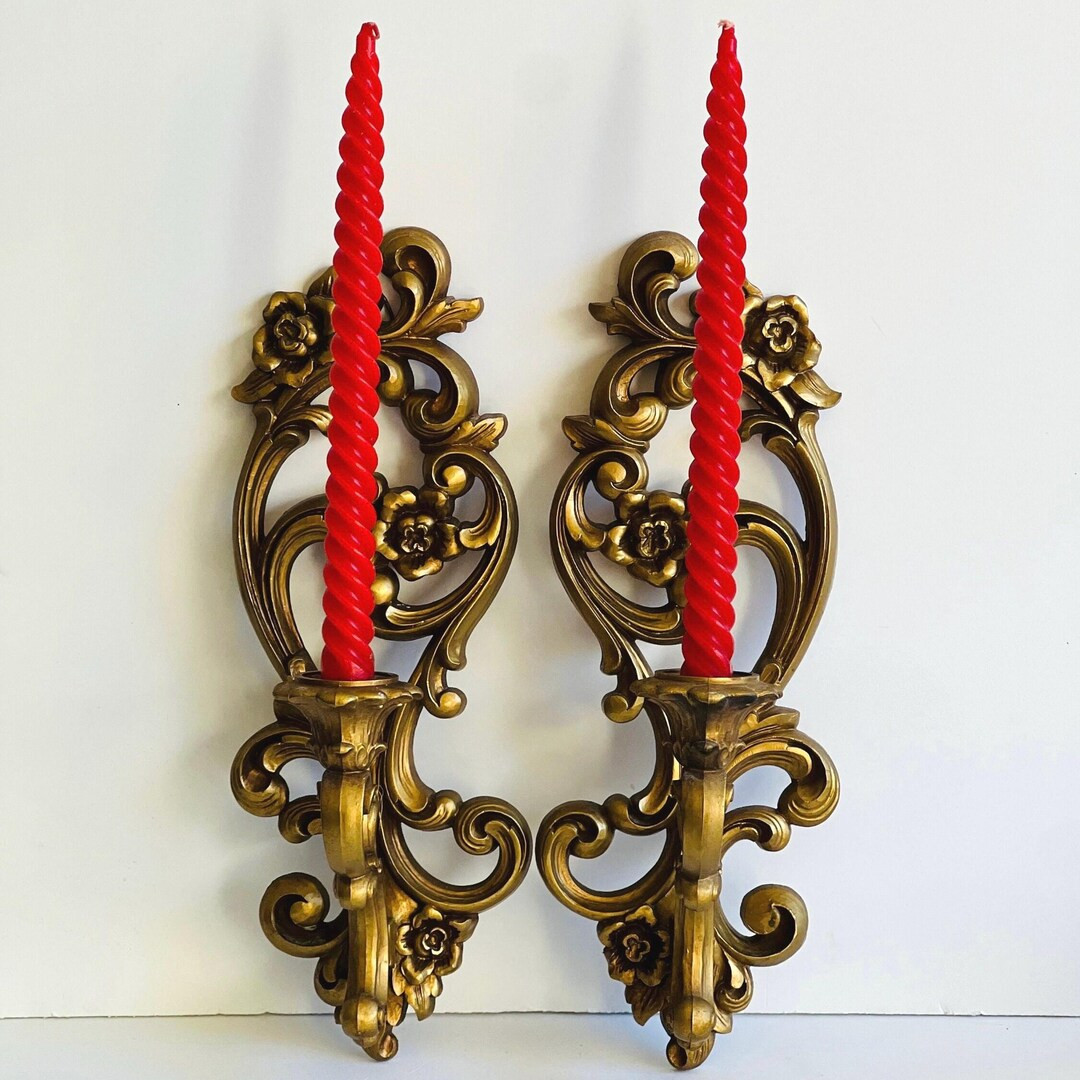 Vintage Homco Gold Wall Sconces Ornate Candle Holders - Etsy | Etsy (US)