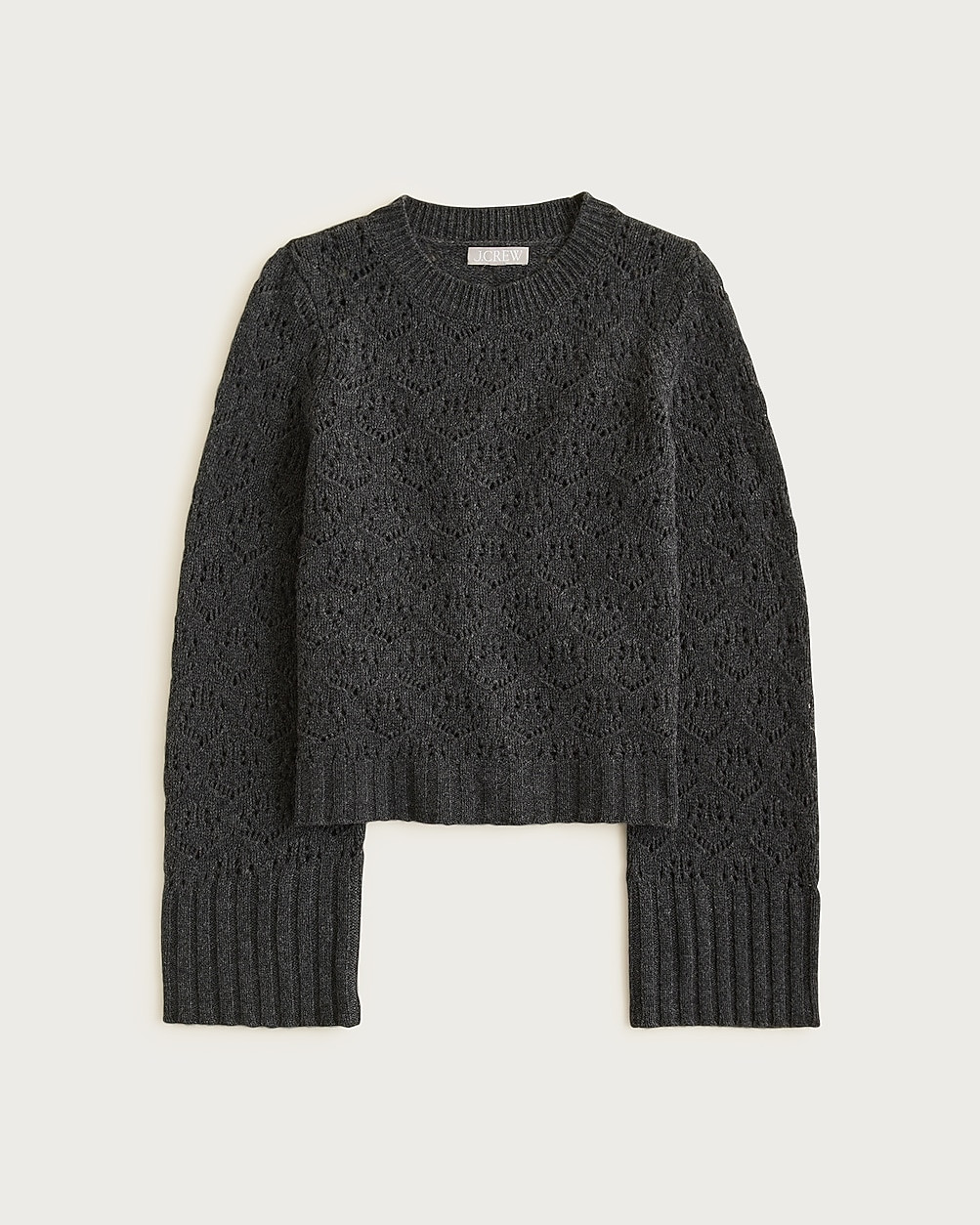 Wide-sleeve pointelle crewneck sweater in merino wool | J. Crew US
