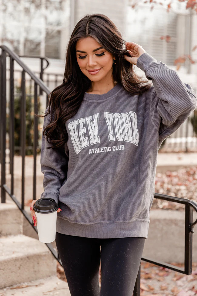 New York Athletic Club Charcoal Corded Graphic Sweatshirt | Pink Lily