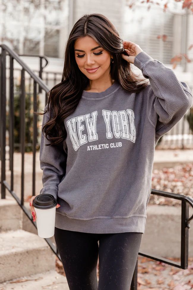 New York Athletic Club Charcoal Corded Graphic Sweatshirt FINAL SALE | Pink Lily