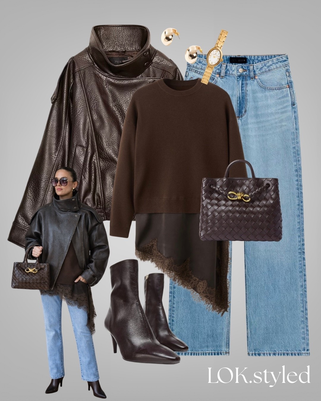 Zara, leather jacket, straight leg jeans, lace top, lace hem, brown boots, brown bag, casual outfit

#LTKuk #LTKstyletip #LTKFashionMonth
