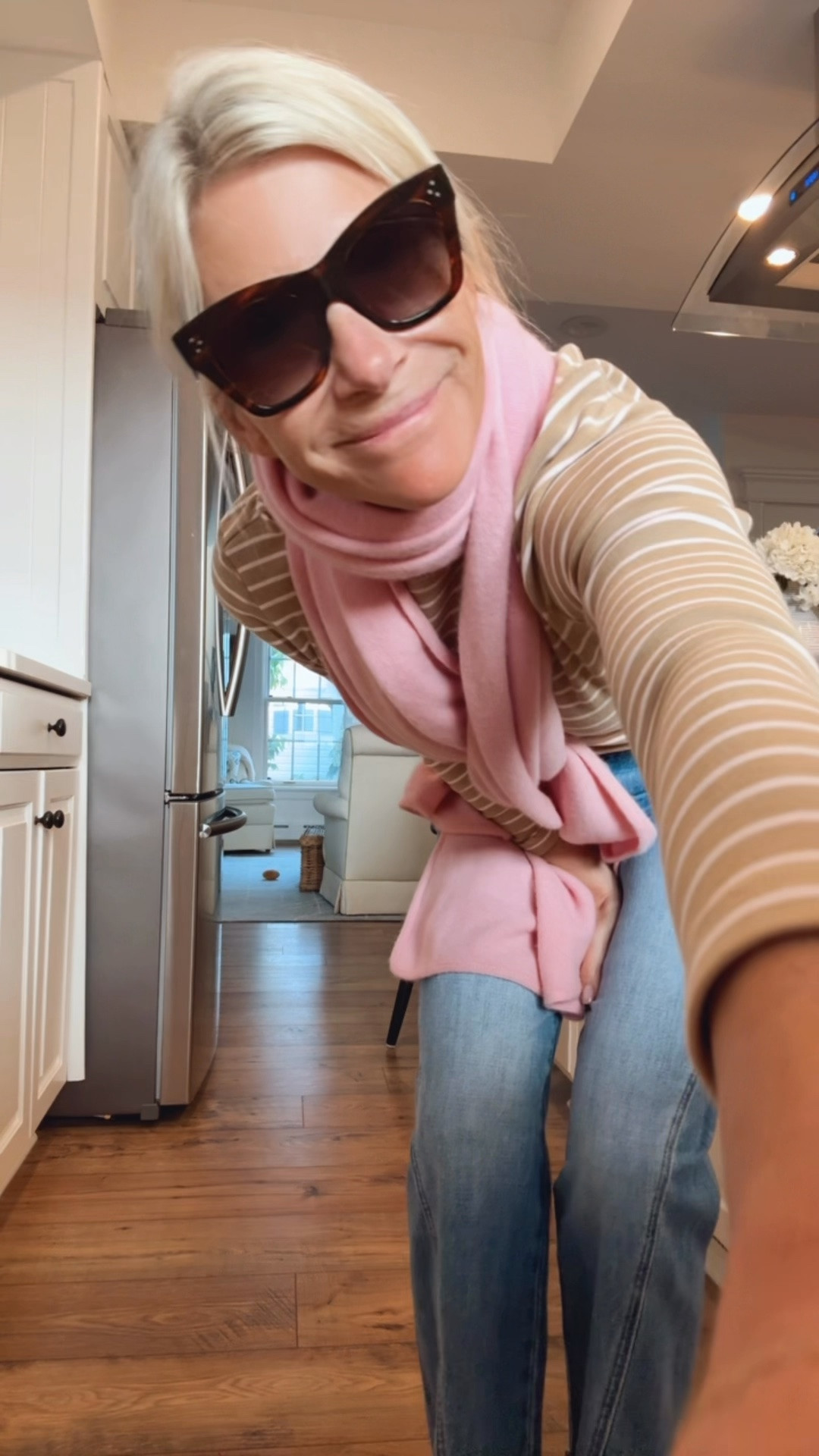 Chilly night in a perfect t movie theater outfit!  Comfy boyfriend jeans, striped tshirt, Kellie flats and a light pink cashmere wrap!

#LTKootd #LTKOver40 #LTKTravel