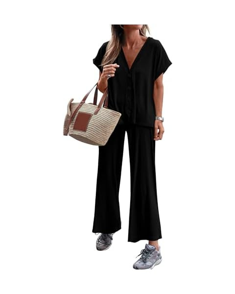 PRETTYGARDEN Women's Summer 2 Piece Outfits 2024 Casual Tracksuit Short Sleeve Button Down Shirts... | Amazon (US)