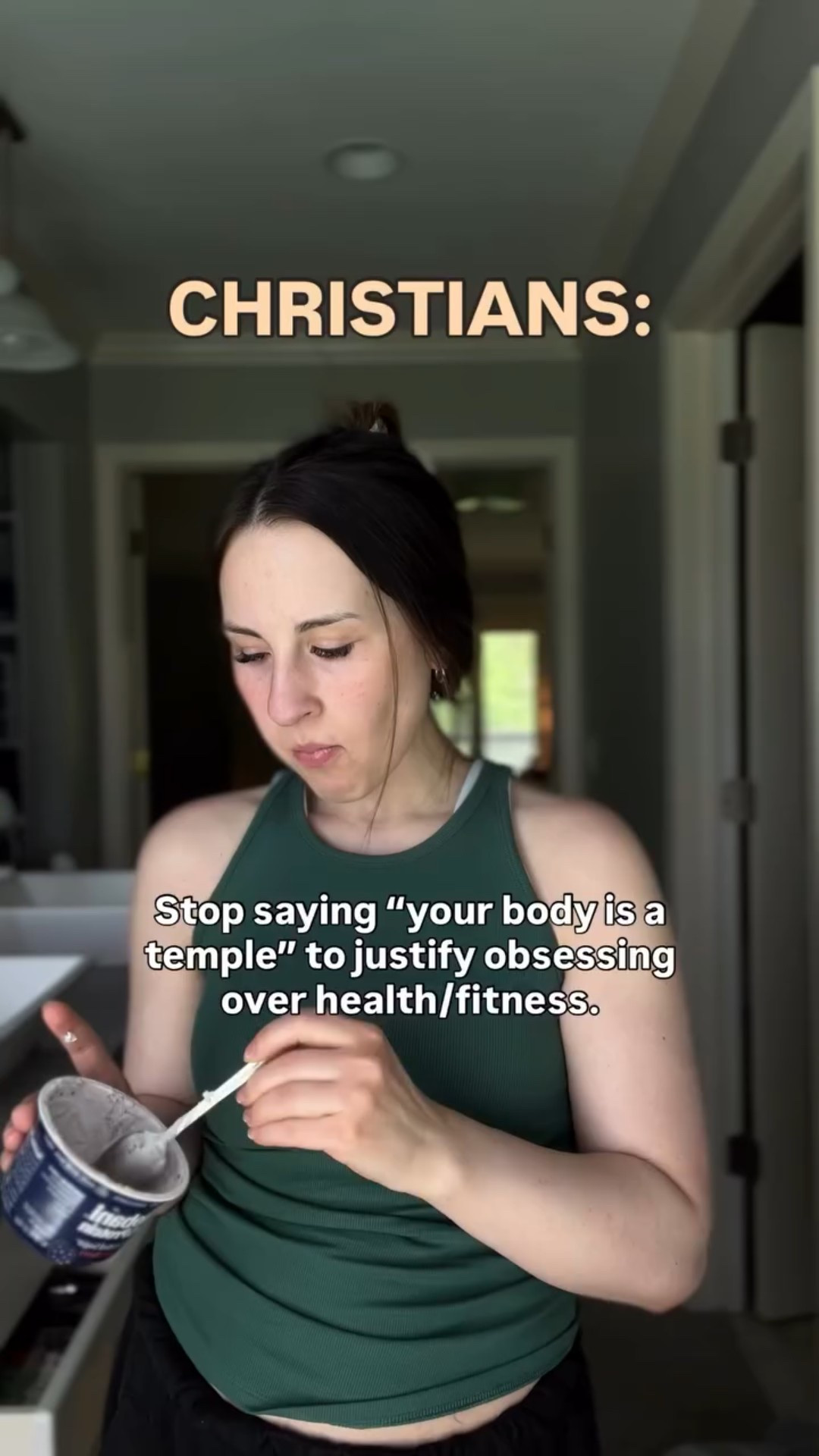 It’s a temple for worshipping God, not yourself. 

I’m sick of this verse being taken out of context. 

If I hear a Christian ‘coach’ say “yOuR bOdY iS a tEmpLe” one more time, I’m going to lose it. 

What does the “your body is a temple” verse ACTUALLY say?

“Or do you not know that your body is a temple of the Holy Spirit within you, whom you have from God? You are not your own, for you were bought with a price. So glorify God in your body.”
‭‭1 Corinthians‬ ‭6‬:‭19‬-‭20‬ ‭ESV‬‬

Translation:

It’s a temple for worshipping what the Lord has done for you. What Jesus’ body did for you. Not to worship yourself and your 6 pack abs.

Now if we want to talk about being a good STEWARD of what God created in His own image, then yeah I’m all about it.

But don’t twist what scripture says to try and convince people that worshiping muscles and protein is the Christian thing to do.

If you’re more worried about making it to the gym or hitting your macros than you are about making it to church, we have an issue. 
•
•
•
•
•
#bodyisatemple #womenofcrossfit #fitnessquote #fitnessquotesthatinspire #christiansofinstagram #christianwomeninbusiness #christianwomen #fitnesslife #fitnessforfun