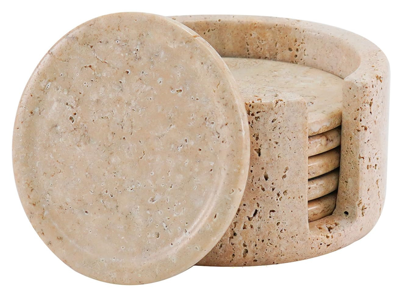 Coaster Set of 6 Handmade 3.5 Inch Drink Coasters with Holder, Beige Coaster Set for Coffee Table... | Amazon (US)