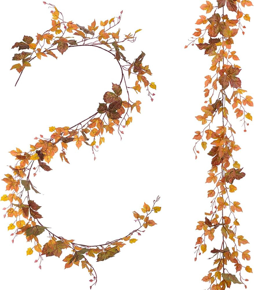 2 Pack Fall Maple Leaf Garland - 6.5ft/Piece Artificial Fall Foliage Garland Autumn Decoration fo... | Amazon (US)