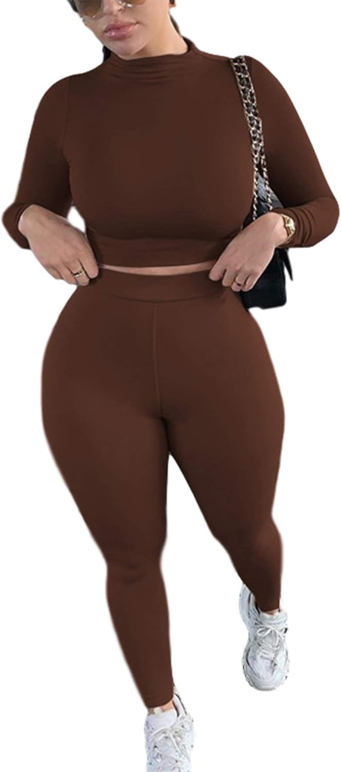 2 Piece Women Bodycon Tracksuit Outfits Set Long Sleeve Pullover Tops Legging Pants Ladies Solid ... | Amazon (US)