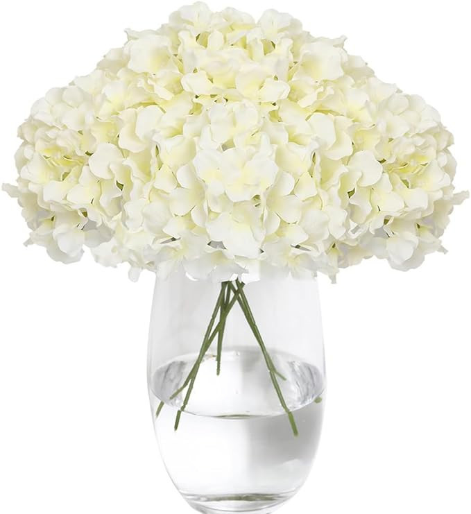 Tifuly Hydrangea Artificial Flowers with Stems 12pcs Fake Off White Hydrangea Silk Flowers Heads ... | Amazon (US)