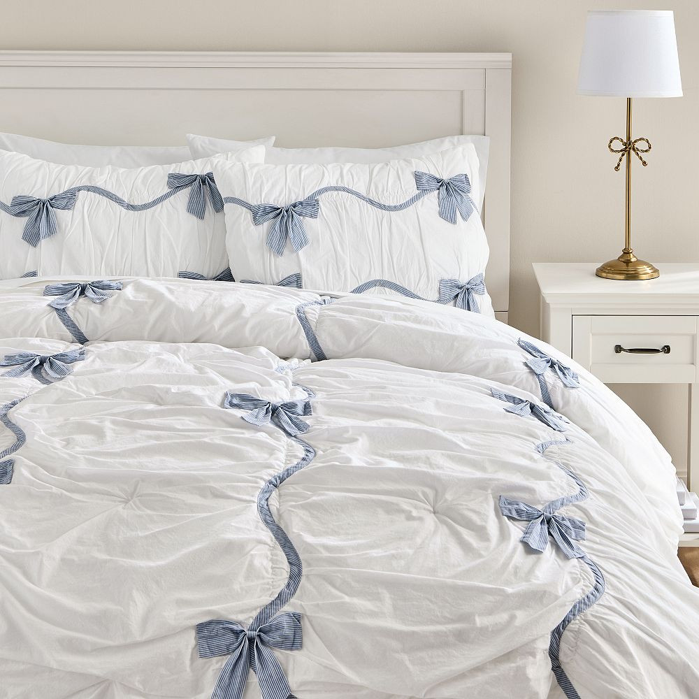Stripe Bow Comforter, Twin/Twin XL, Blue | Pottery Barn Teen