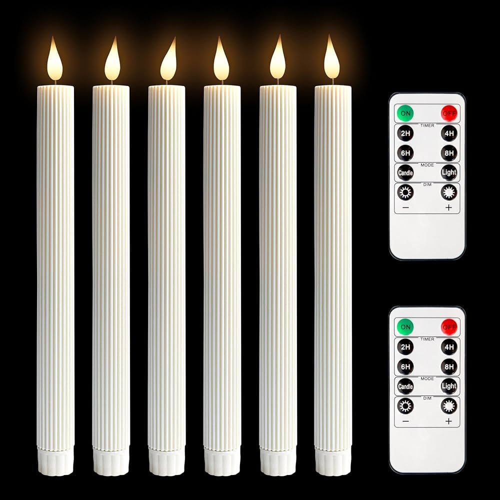 Flameless Taper Candles Battery Operated Flickering with Remote Timer, 10.24 inch Lvory Led Candl... | Amazon (US)