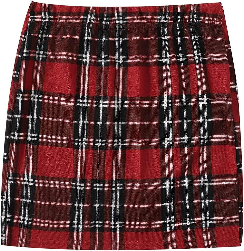 Verdusa Women's Grid Plaid Print Elastic Waist Bodycon Mini Skirt | Amazon (US)