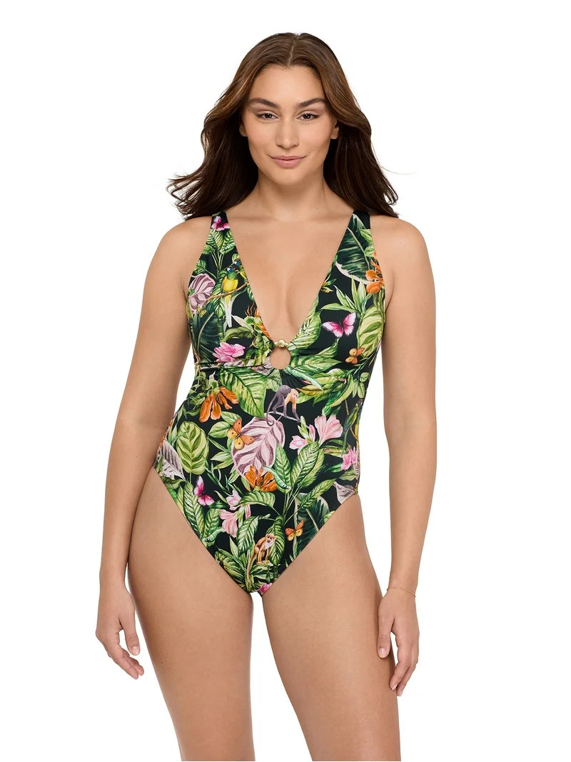 Sofia by Sofia Vergara Women's and Women's Plus Ring Front Plunge One Piece Swimsuit, Sizes XS-2X | Walmart (US)