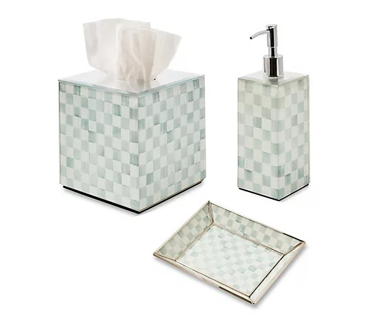 Make Your Selection: MacKenzie- Childs Set of 3 Glass Powder Room Essentials | QVC