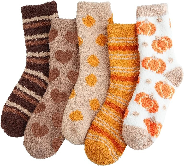 Fuzzy Socks for Women Fluffy Cozy Slipper Socks Fall Halloween Socks Gifts Pumpkin Slippers | Amazon (US)