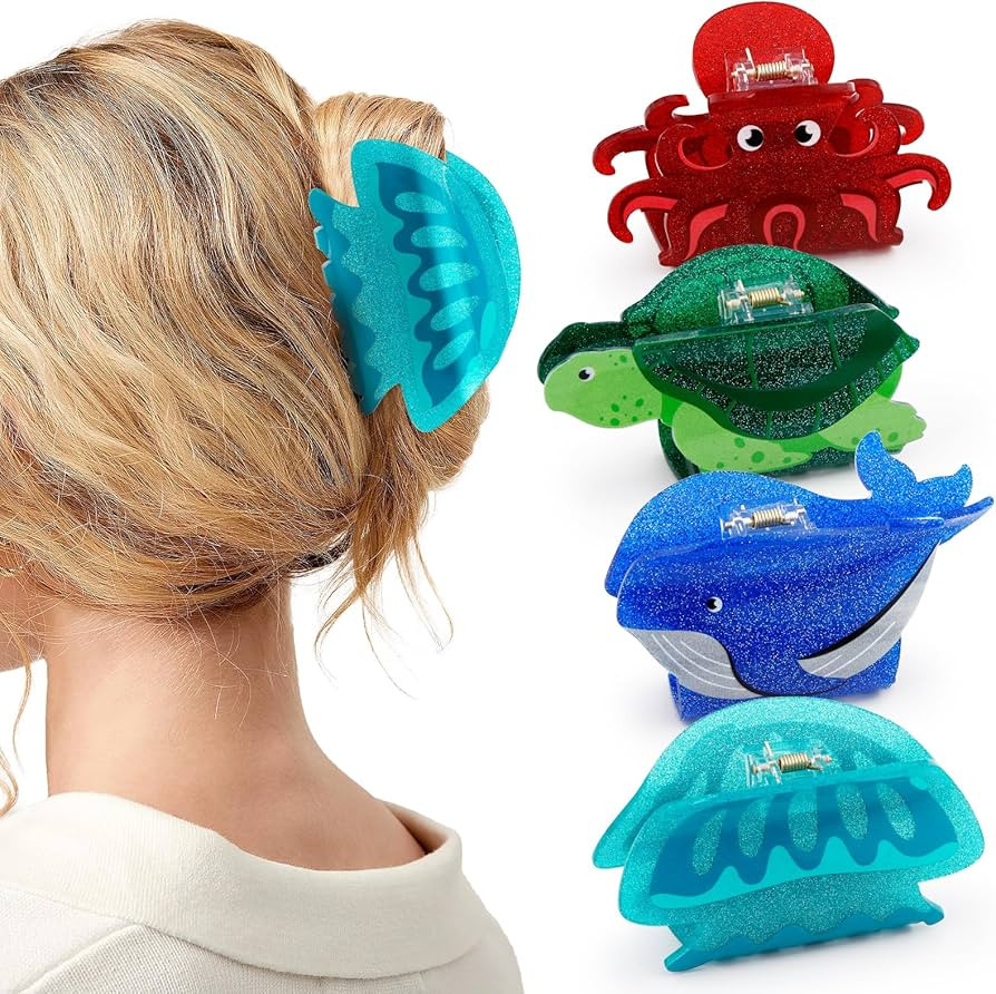 4PCS Sea Animals Hair Clips for Women Girls Large Ocean Hair Claw Marine Life Under the Sea Turtl... | Amazon (US)