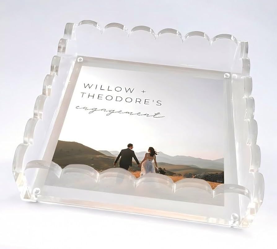 Acrylic Scalloped Tray with Magnetic Mat - Customizable for Photos, Art, and Messages, Includes A... | Amazon (US)