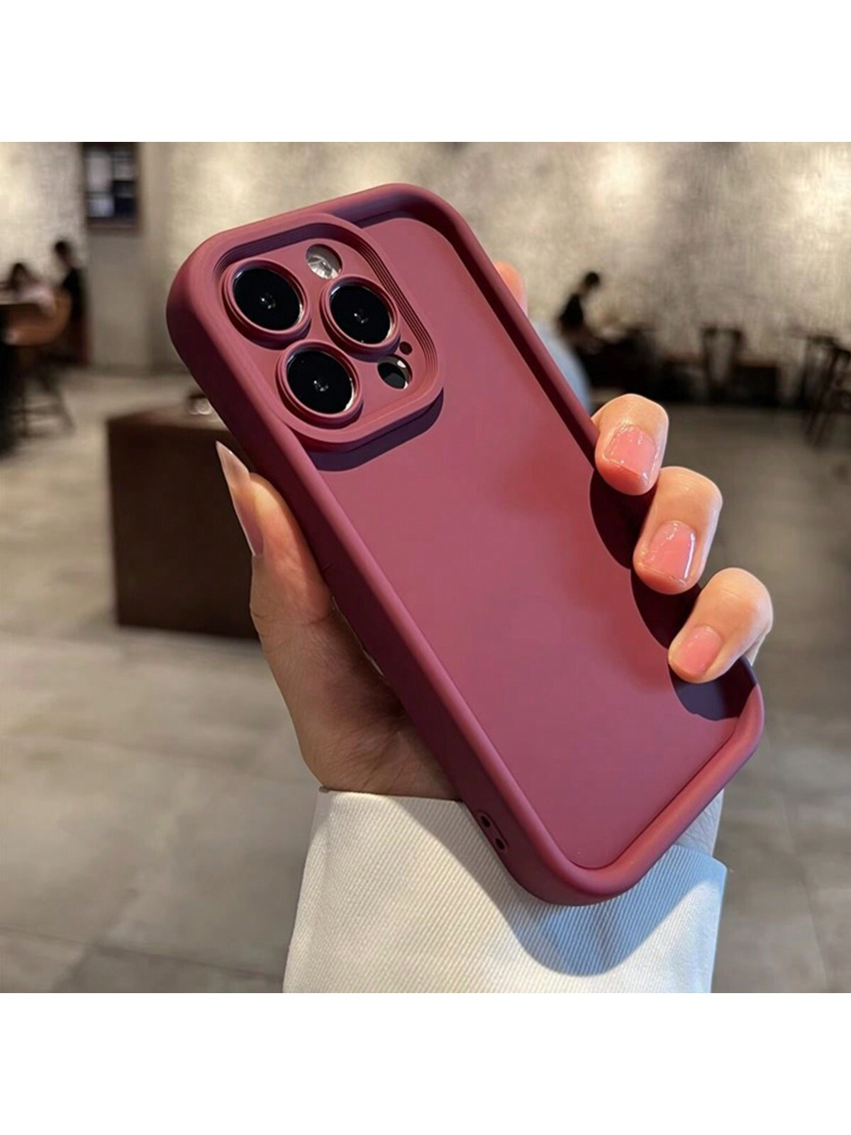 Wine Red Simple And Thickened Phone Case With Anti-Drop Design TPU Phone Back Cover Compatible Wi... | SHEIN