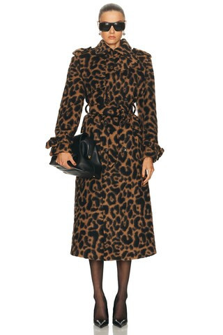 SIMKHAI Rumi Belted Coat in Leopard - Brown. Size L (also in M, S, XS). | FWRD 