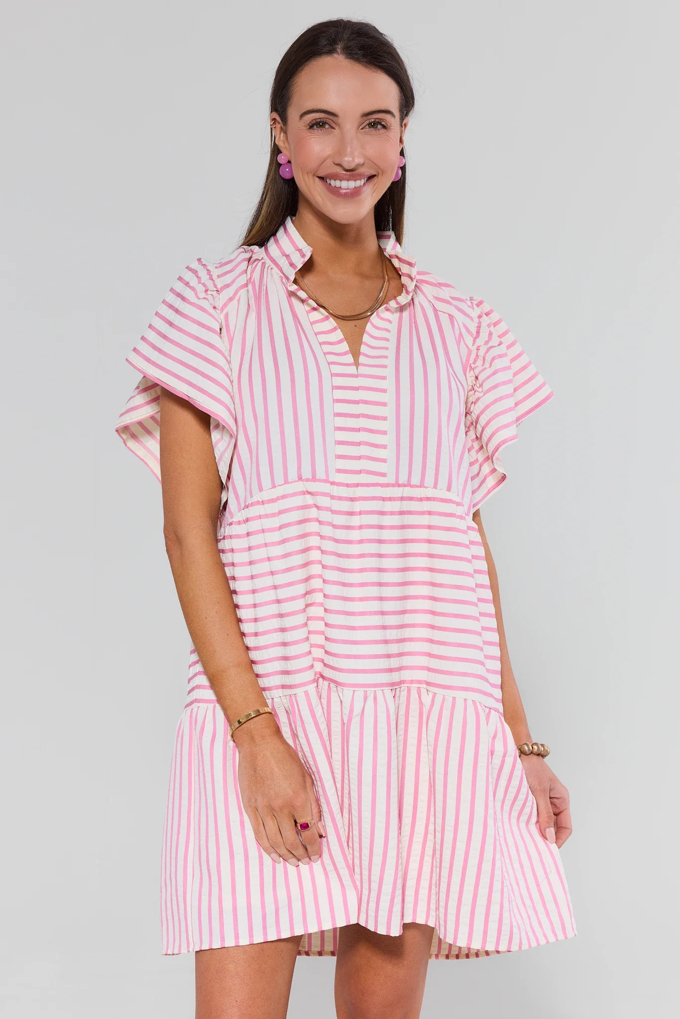 Lorelei Pink Striped Short Dress | Avara