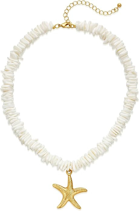 Starfish Necklace Shell Pendant Necklaces for Women Boho Beach Gold Chain Charm Necklace Trendy S... | Amazon (US)
