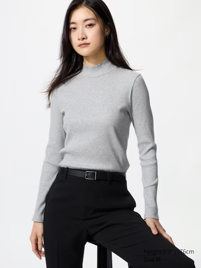 Ribbed High Neck T-Shirt (Long Sleeve) | UNIQLO (UK)